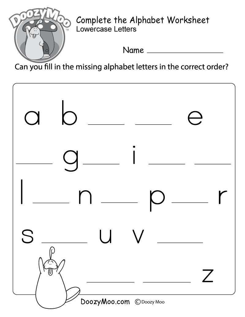 complete the alphabet worksheet free printable doozy moo