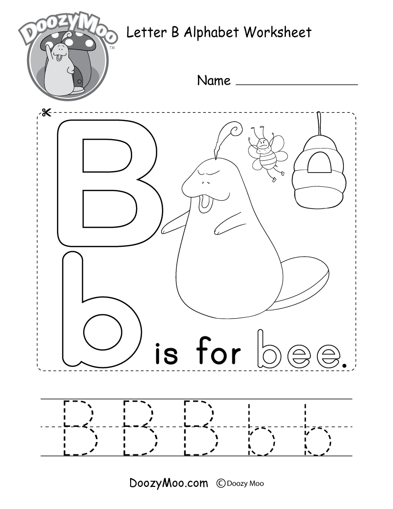 Letter B Alphabet Worksheet. The letter B is for bee.