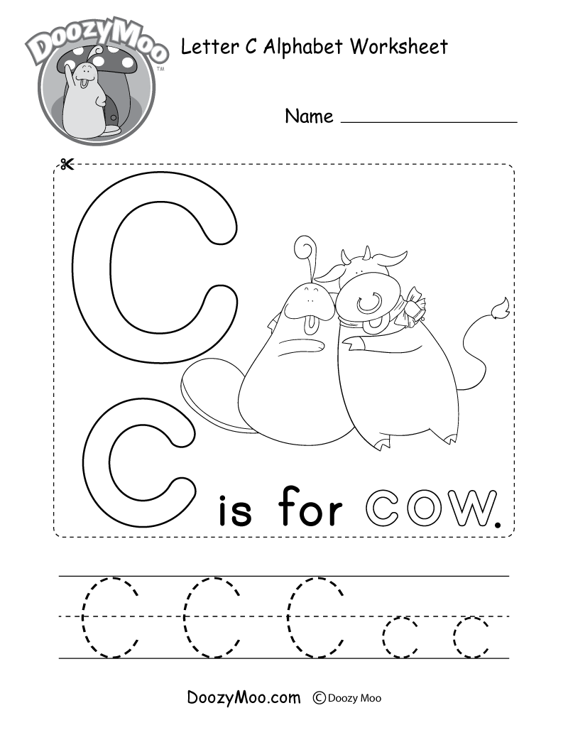 Letter C Alphabet Worksheet. The letter C is for cow.