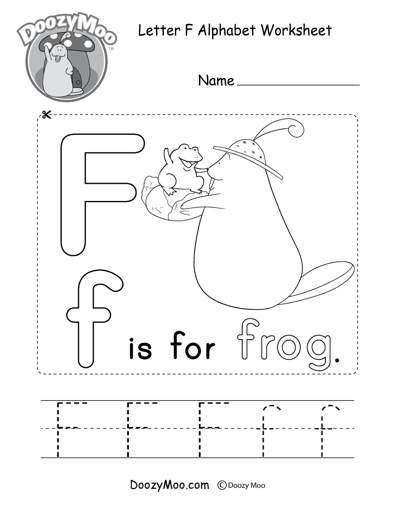 Letter F Alphabet Worksheet. The letter F is for frog.