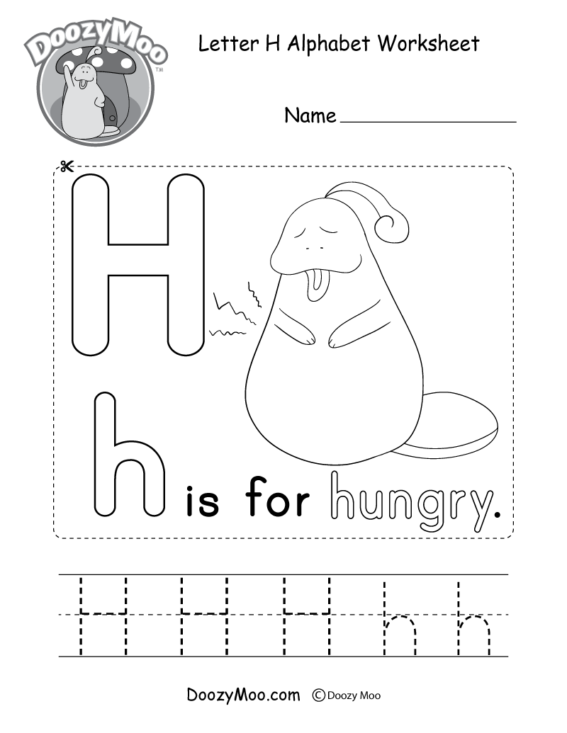 Letter H Alphabet Worksheet. The letter H is for hungry.