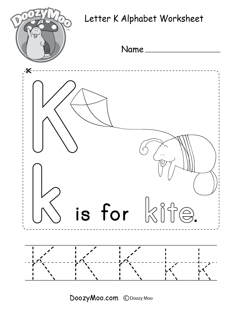 Letter K Alphabet Worksheet. The letter K is for kite.