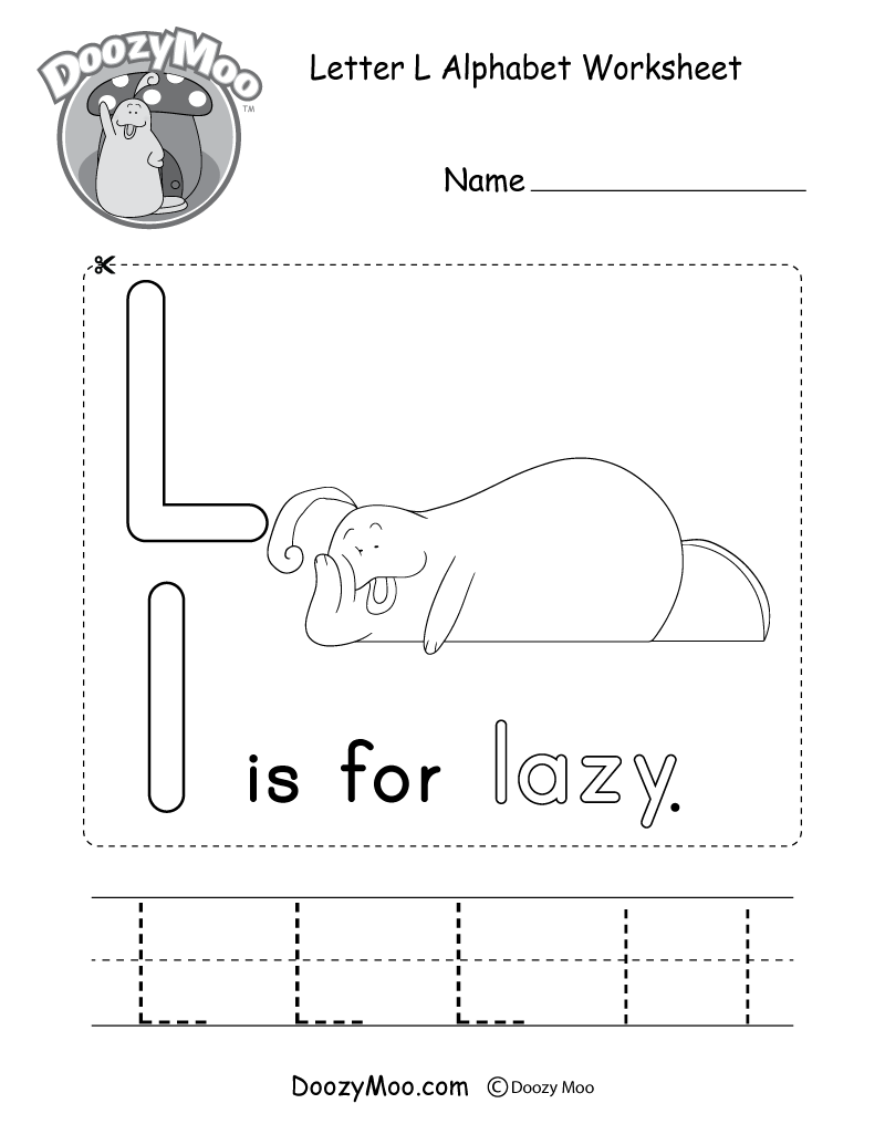 Letter L Alphabet Worksheet. The letter L is for lazy.