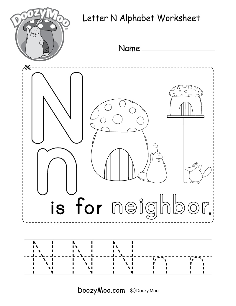 Letter N Alphabet Worksheet. The letter N is for neighbor.