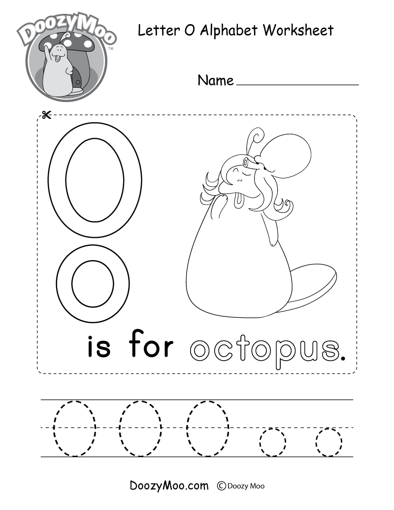 Letter O Alphabet Worksheet. The letter O is for octopus.