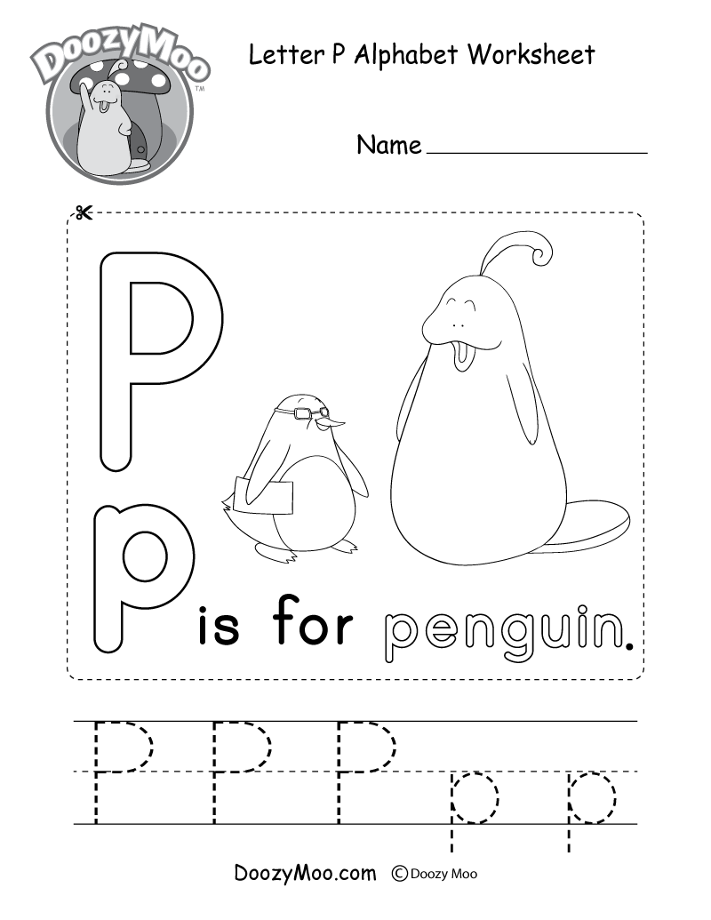 Letter P Alphabet Worksheet. The letter P is for penguin.