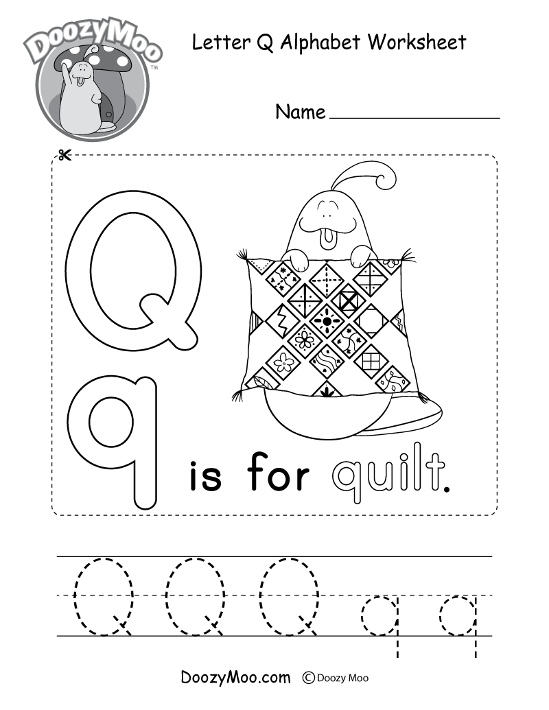 Letter Q Alphabet Worksheet. The letter Q is for quilt.