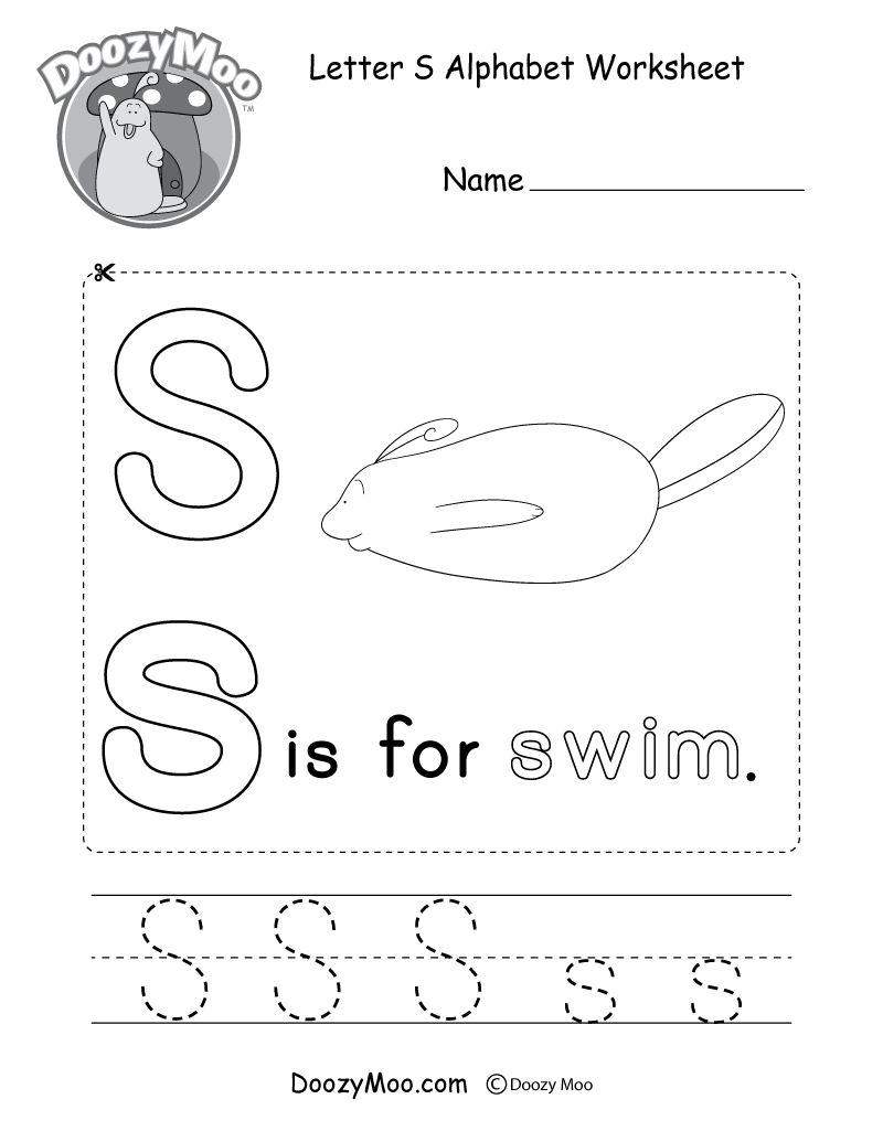 Letter S Alphabet Worksheet. The letter S is for swim.