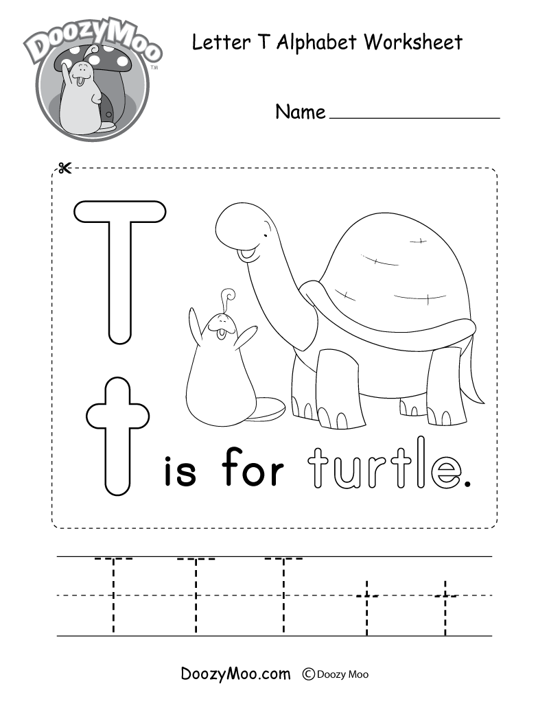 Letter T Alphabet Worksheet. The letter T is for turtle.