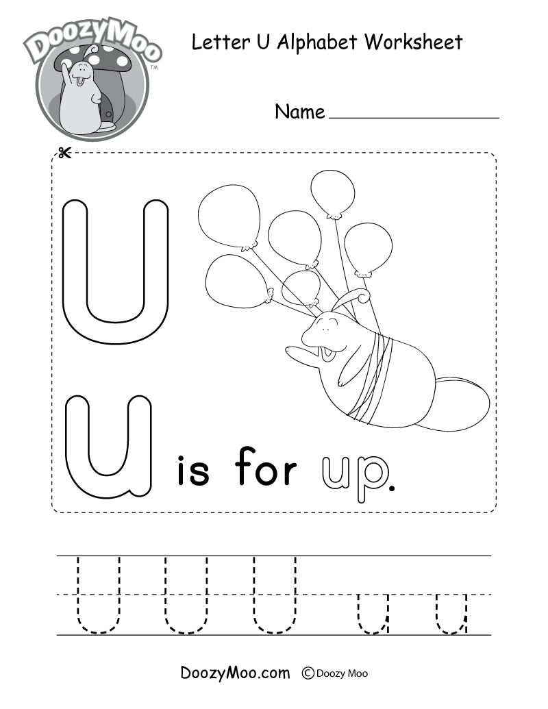 Letter U Alphabet Worksheet. The letter U is for up.