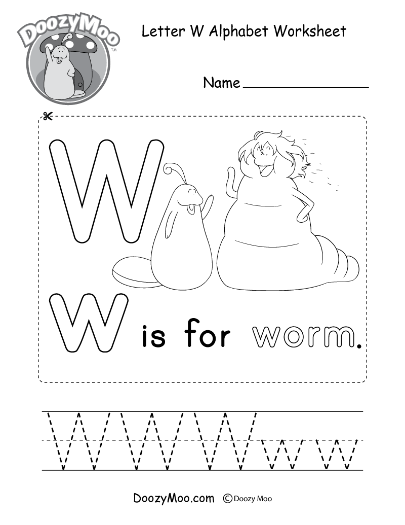 Letter W Alphabet Worksheet. The letter W is for worm.