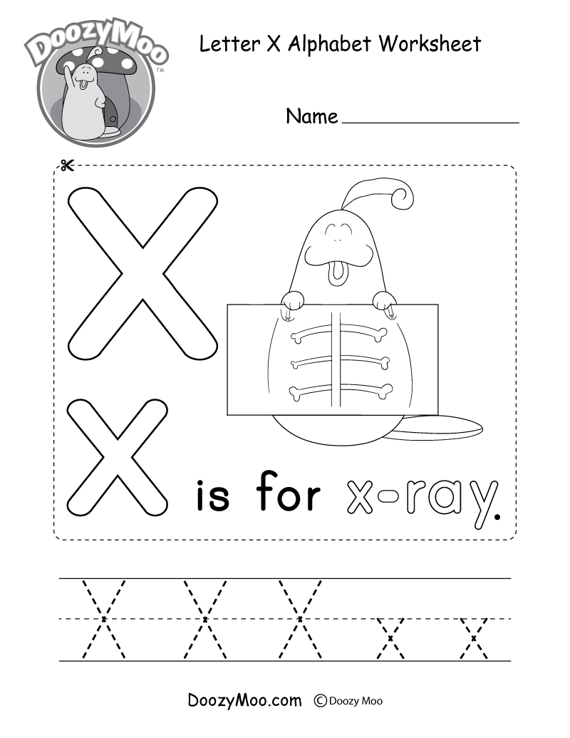 Letter X Alphabet Worksheet. The letter X is for x-ray.