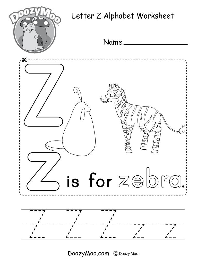 Letter Z Alphabet Worksheet. The letter Z is for zebra.