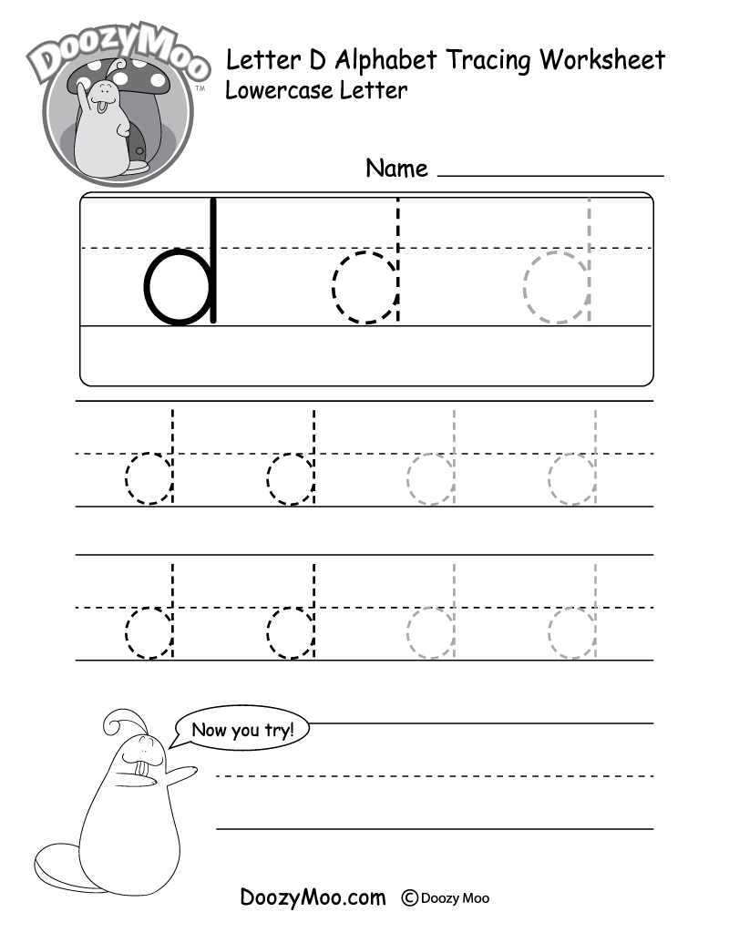 Lowercase Letter D Tracing Worksheet Doozy Moo
