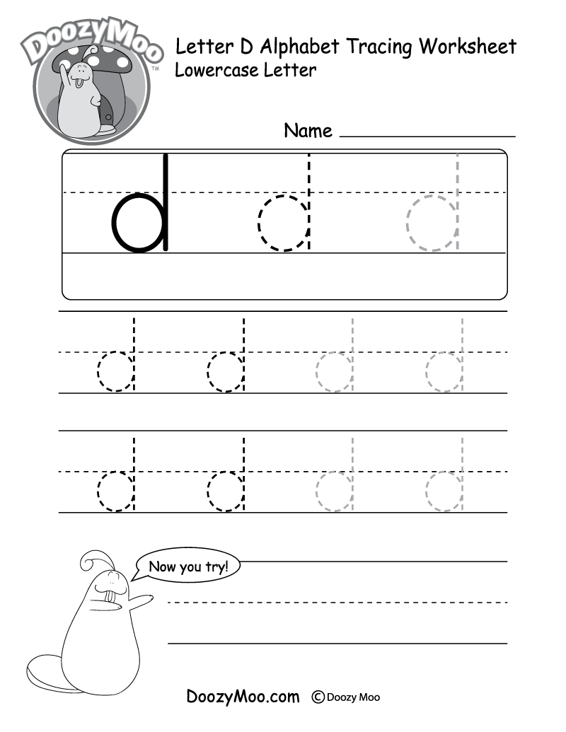 lowercase letter d tracing worksheet doozy moo