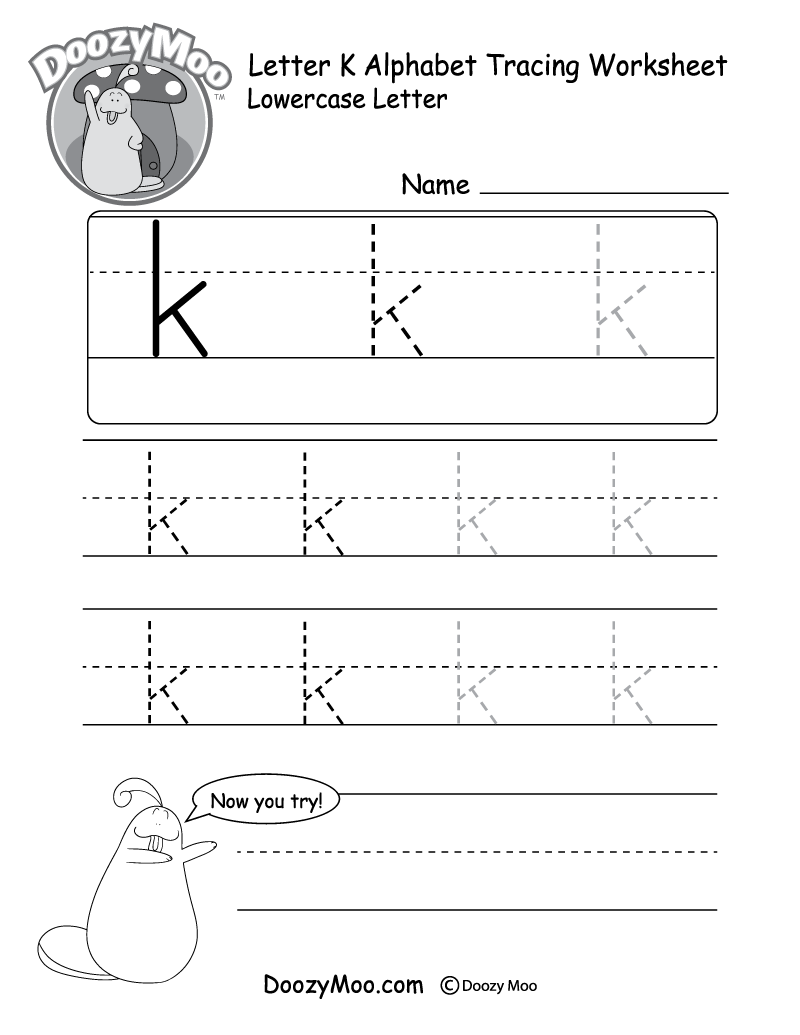 Lowercase Letter "k" Tracing Worksheet