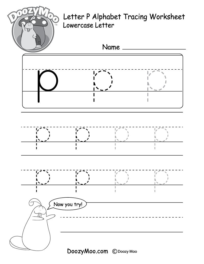 Lowercase Letter "p" Tracing Worksheet