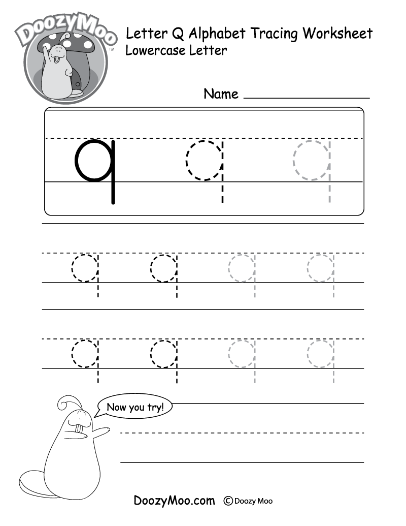 Lowercase Letter "q" Tracing Worksheet - Doozy Moo