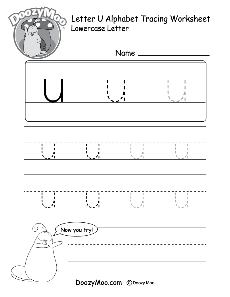 Lowercase Letter "u" Tracing Worksheet