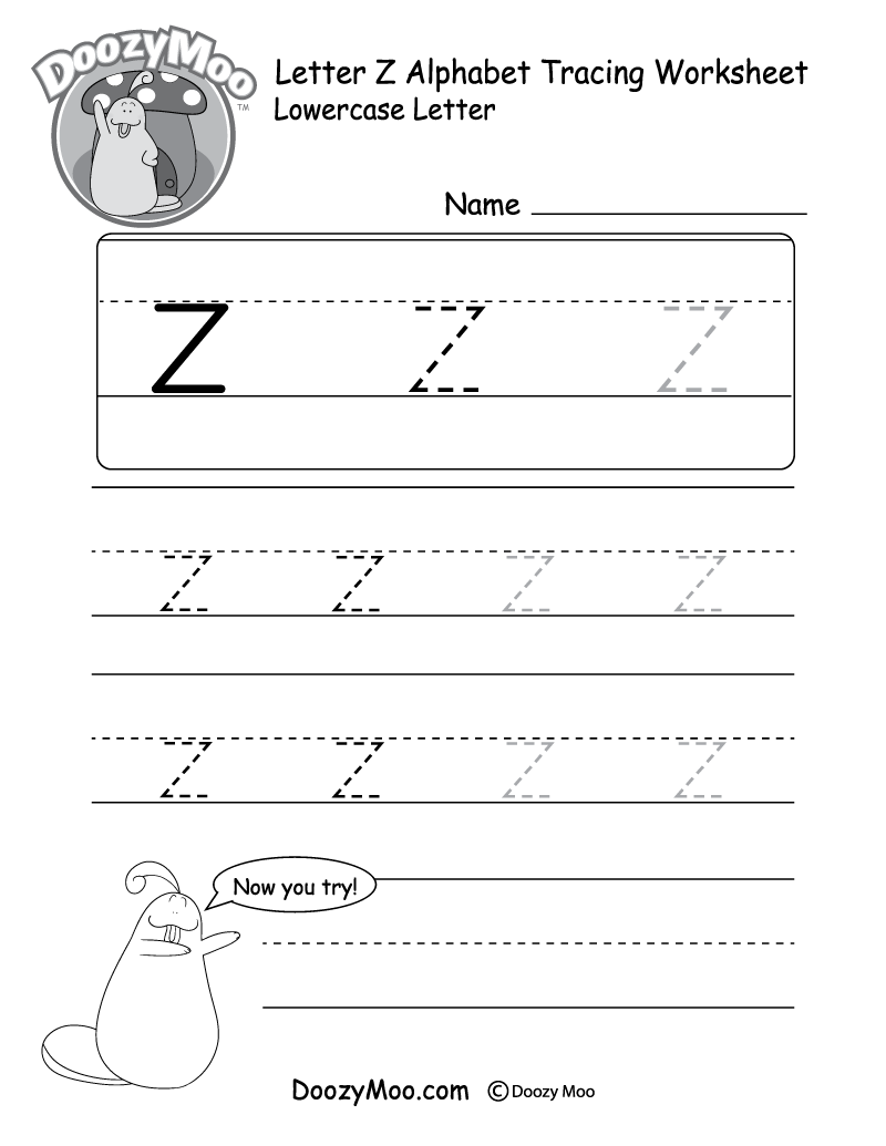 lowercase letter z tracing worksheet doozy moo