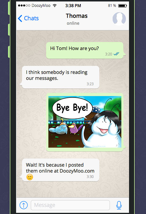 This is a screenshot of a funny conversation between two friends. It shows people how to say goodbye in a text using the "Bye Bye!" messaging sticker.