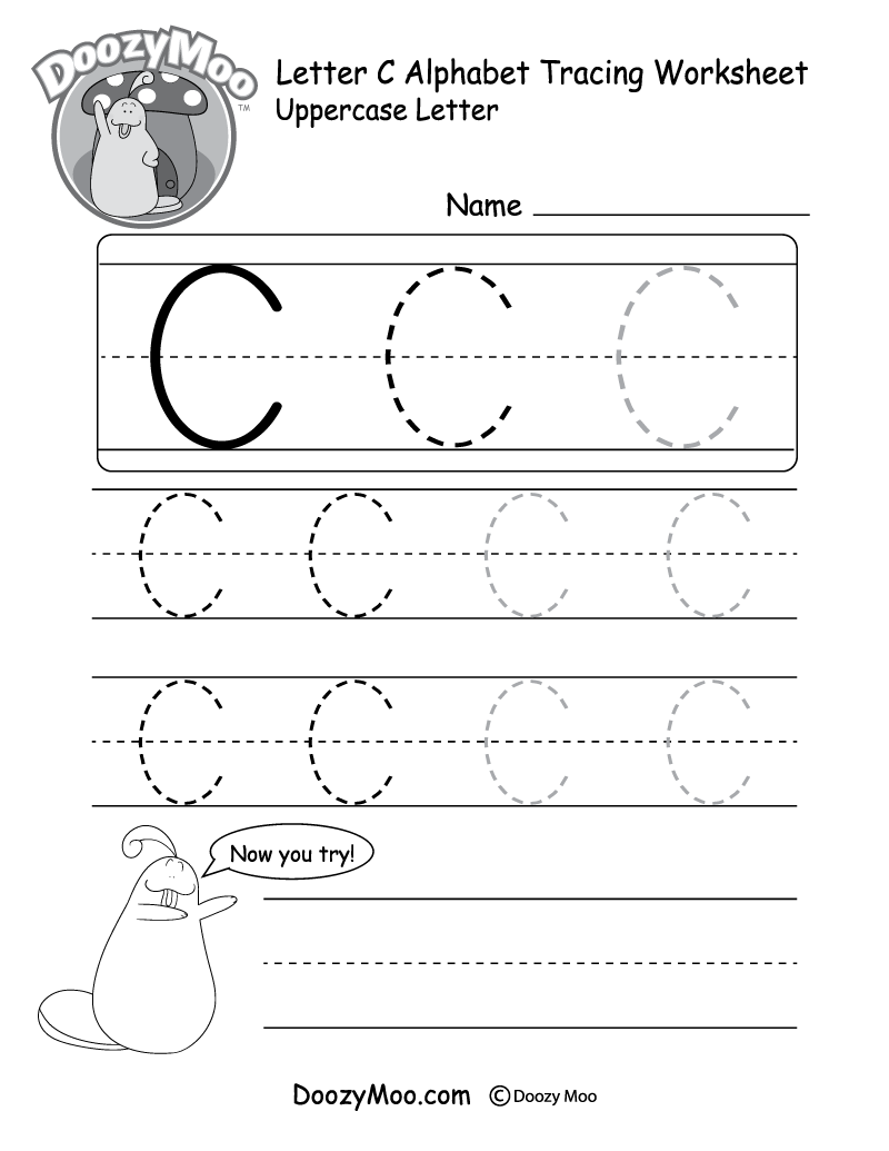 uppercase letter c tracing worksheet doozy moo