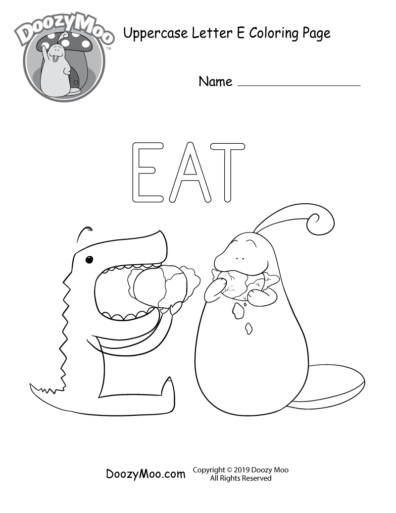 Cute Uppercase Letter E Coloring Page Free Printable Doozy Moo