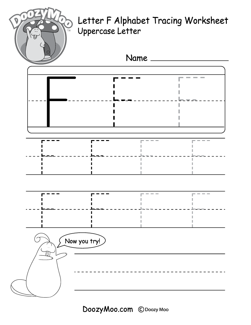 Uppercase Letter F Tracing Worksheet - Doozy Moo