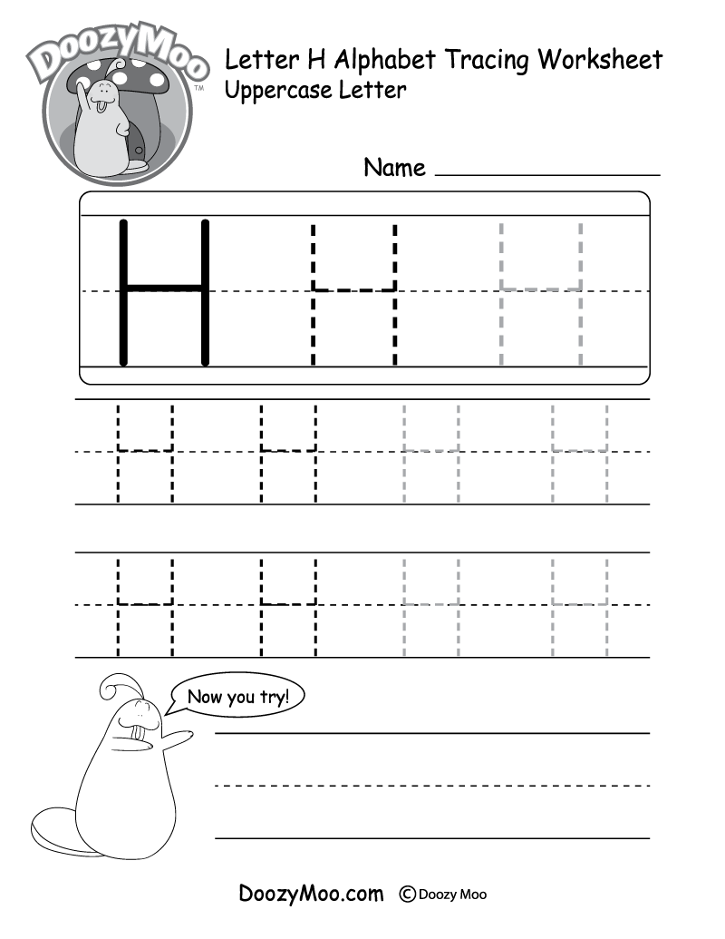 uppercase letter h tracing worksheet doozy moo