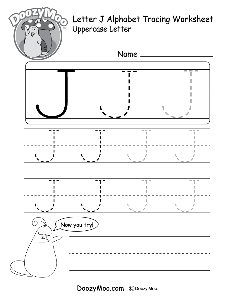 Uppercase Letter J Tracing Worksheet  Doozy Moo