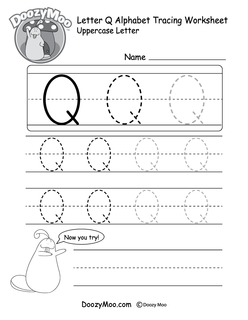Uppercase Letter Q Tracing Worksheet Doozy Moo