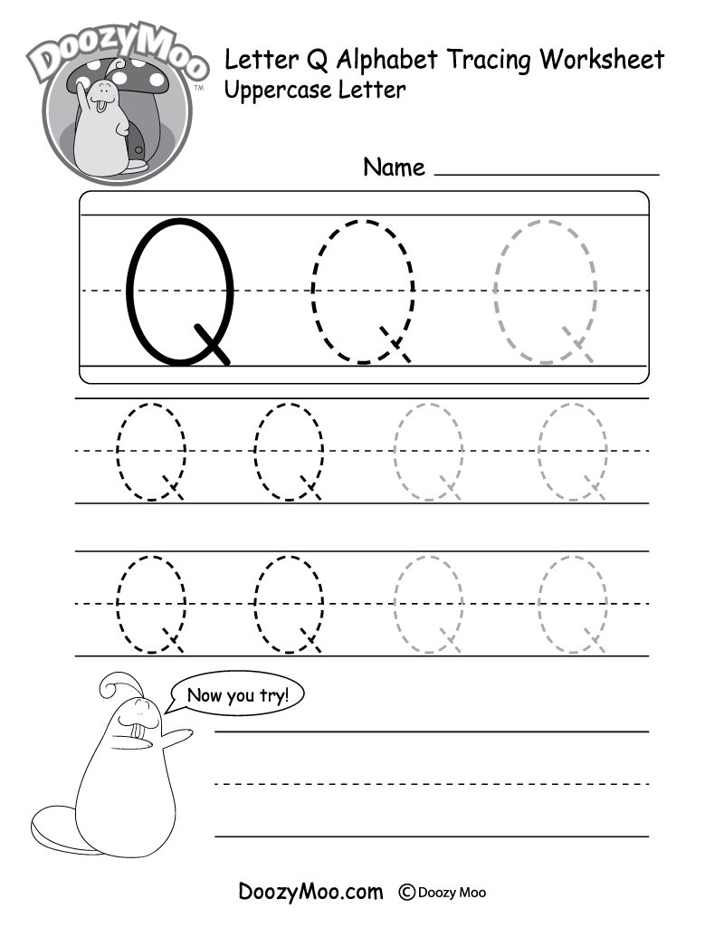 uppercase letter q tracing worksheet doozy moo