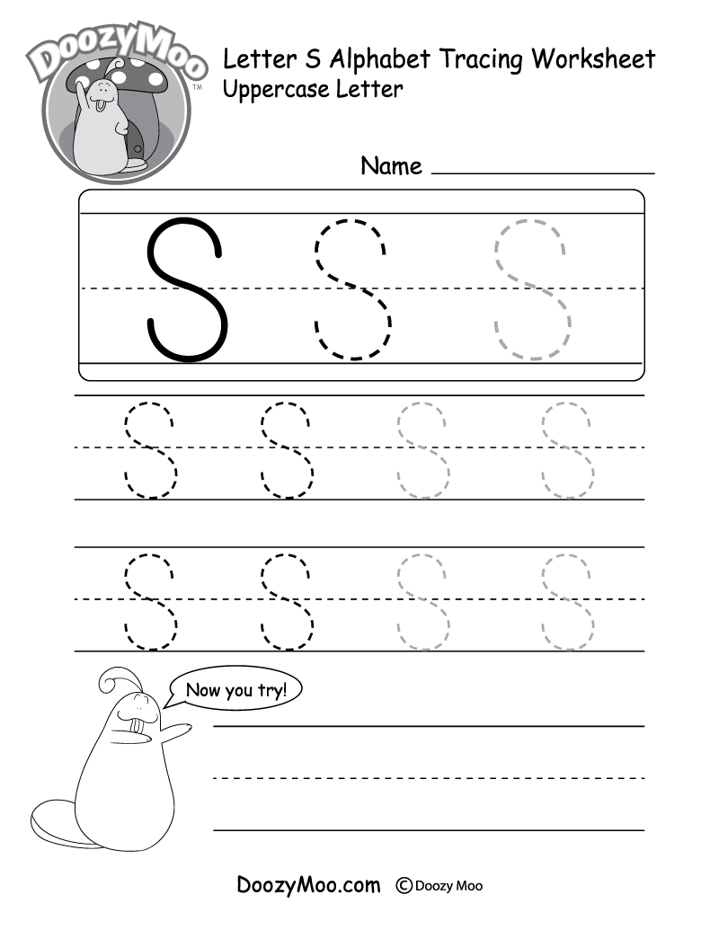 uppercase letter s tracing worksheet doozy moo
