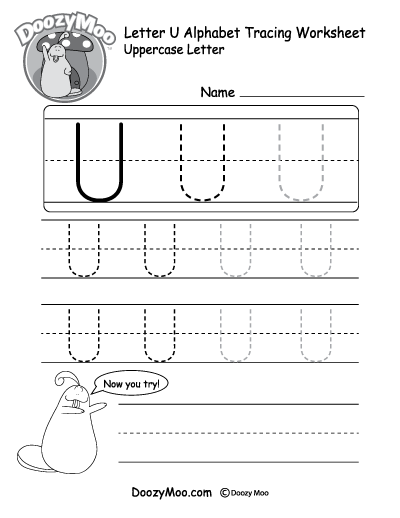 Uppercase Letter U Tracing Worksheet - Doozy Moo