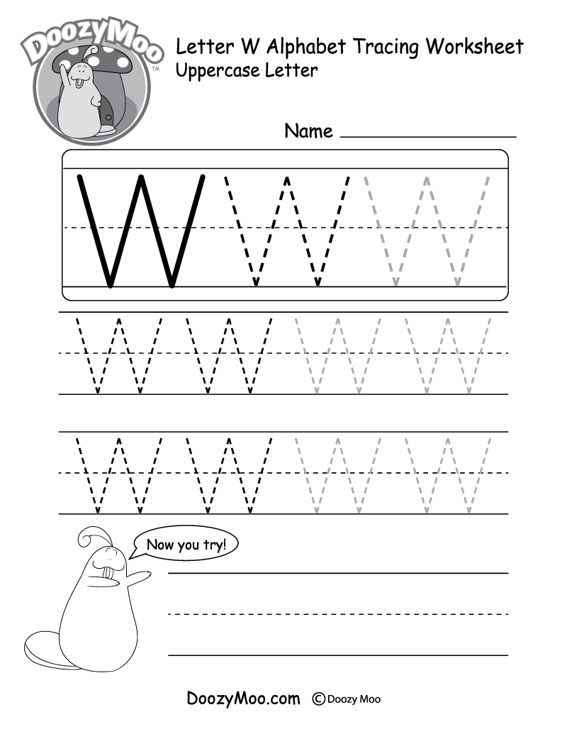 Uppercase Letter W Tracing Worksheet  Doozy Moo