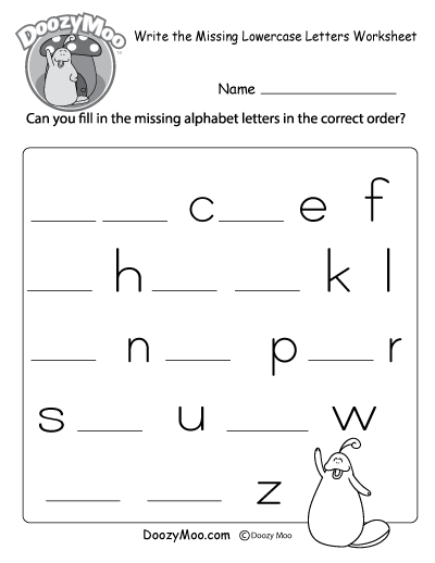 write the missing lowercase letters worksheet doozy moo